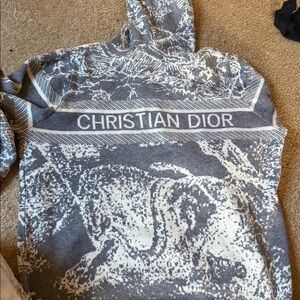 Gray and Cream Hooded Zip Sweater